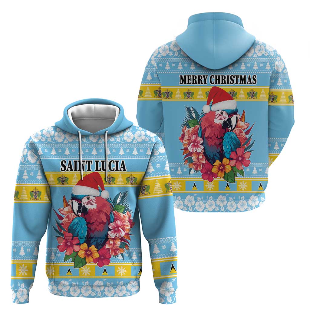 Saint Lucia Christmas Zip Hoodie Saint Lucian Parrot With Hibiscus Flowers - Wonder Print Shop