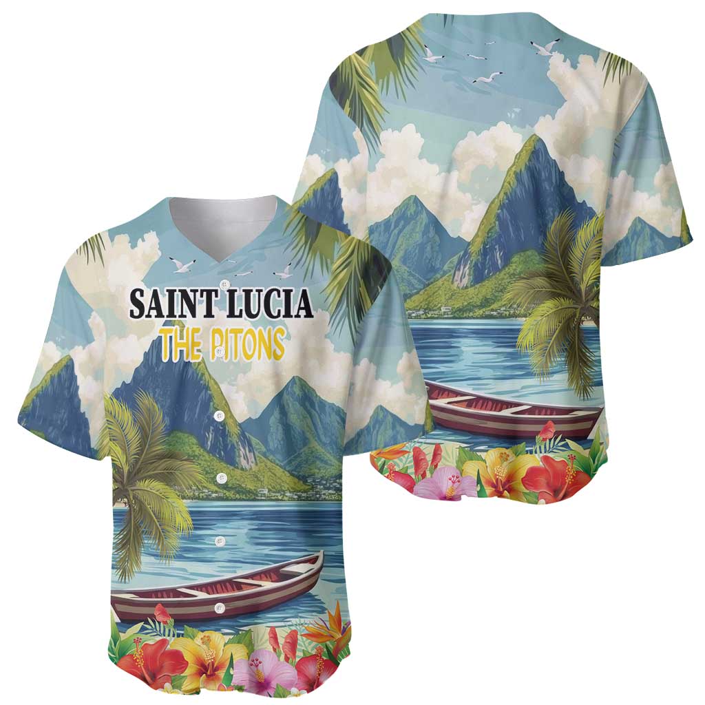 Pitons Saint Lucia Baseball Jersey Hibiscus Flowers - Wonder Print Shop