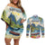 Pitons Saint Lucia Couples Matching Off Shoulder Short Dress and Long Sleeve Button Shirt Hibiscus Flowers - Wonder Print Shop