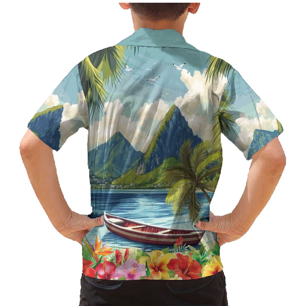 Pitons Saint Lucia Family Matching Mermaid Dress and Hawaiian Shirt Hibiscus Flowers - Wonder Print Shop