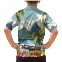 Pitons Saint Lucia Family Matching Mermaid Dress and Hawaiian Shirt Hibiscus Flowers - Wonder Print Shop