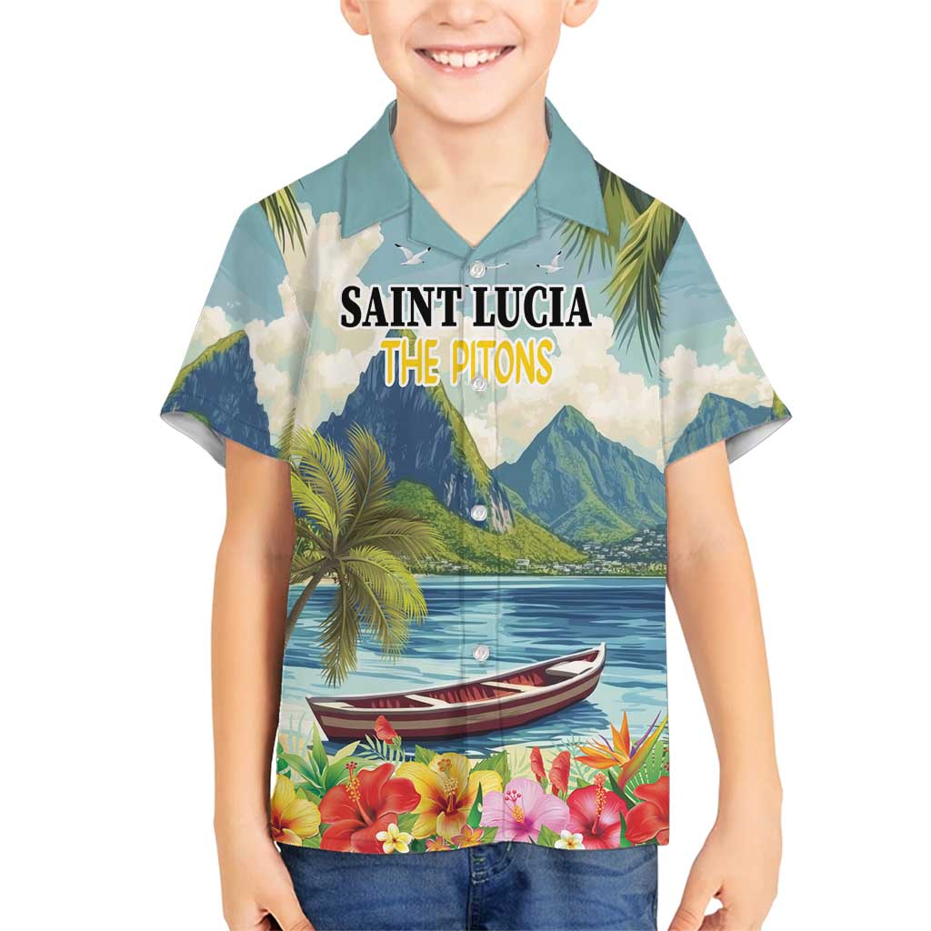 Pitons Saint Lucia Family Matching Off Shoulder Maxi Dress and Hawaiian Shirt Hibiscus Flowers - Wonder Print Shop