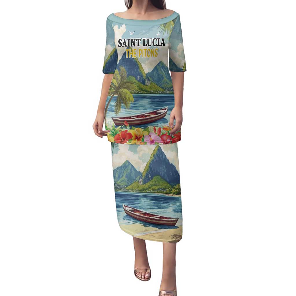 Pitons Saint Lucia Family Matching Puletasi and Hawaiian Shirt Hibiscus Flowers - Wonder Print Shop