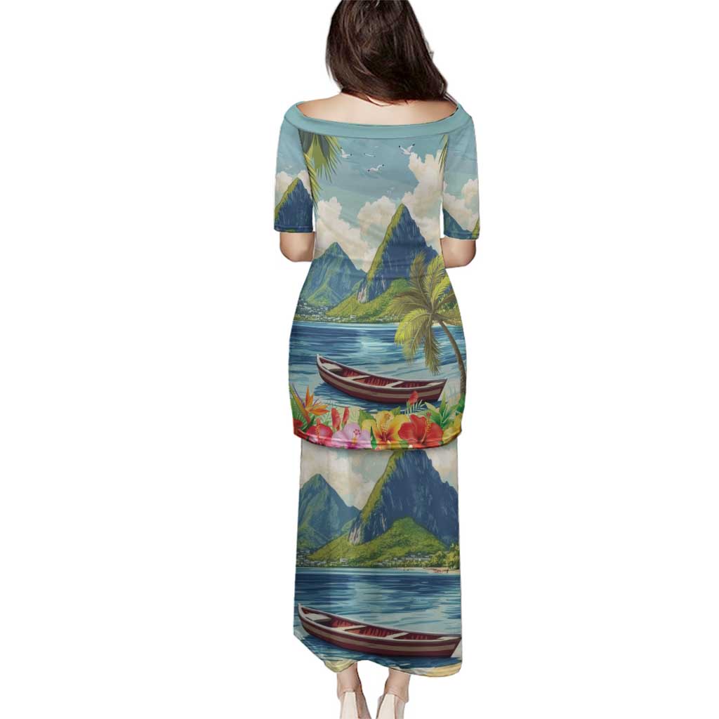 Pitons Saint Lucia Family Matching Puletasi and Hawaiian Shirt Hibiscus Flowers - Wonder Print Shop