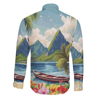 Pitons Saint Lucia Family Matching Short Sleeve Bodycon Dress and Hawaiian Shirt Hibiscus Flowers - Wonder Print Shop