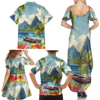 Pitons Saint Lucia Family Matching Summer Maxi Dress and Hawaiian Shirt Hibiscus Flowers - Wonder Print Shop