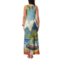 Pitons Saint Lucia Family Matching Tank Maxi Dress and Hawaiian Shirt Hibiscus Flowers - Wonder Print Shop