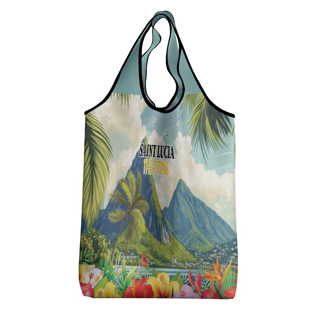 Pitons Saint Lucia Grocery Bag Hibiscus Flowers