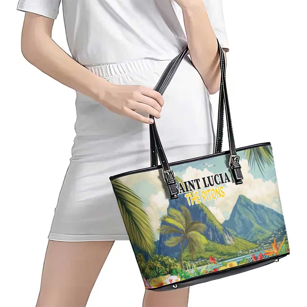 Pitons Saint Lucia Leather Tote Bag Hibiscus Flowers - Wonder Print Shop
