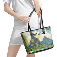 Pitons Saint Lucia Leather Tote Bag Hibiscus Flowers - Wonder Print Shop