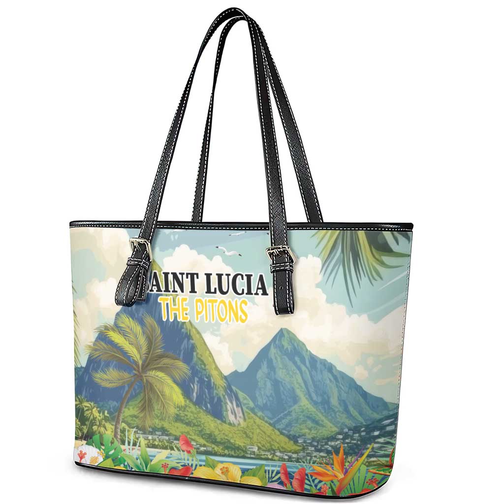 Pitons Saint Lucia Leather Tote Bag Hibiscus Flowers - Wonder Print Shop