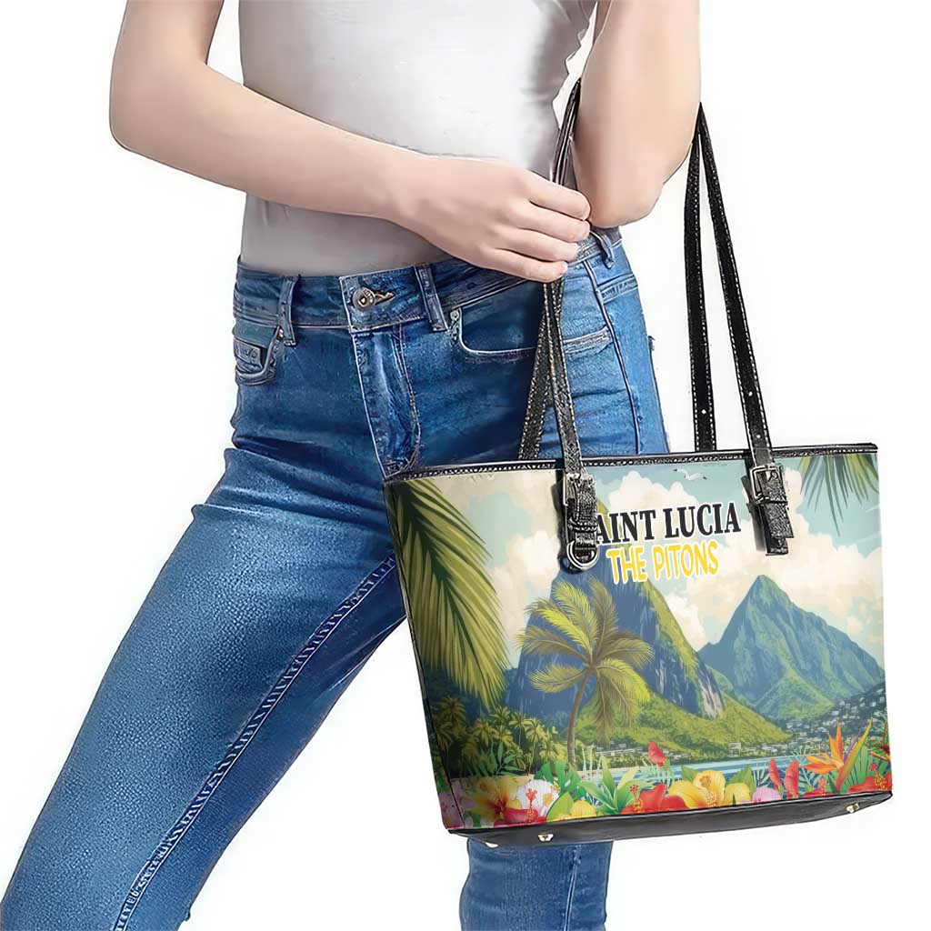 Pitons Saint Lucia Leather Tote Bag Hibiscus Flowers - Wonder Print Shop