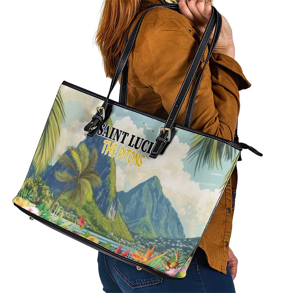 Pitons Saint Lucia Leather Tote Bag Hibiscus Flowers - Wonder Print Shop