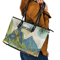 Pitons Saint Lucia Leather Tote Bag Hibiscus Flowers - Wonder Print Shop