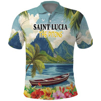 Pitons Saint Lucia Polo Shirt Hibiscus Flowers - Wonder Print Shop