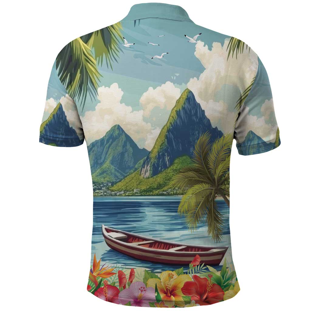 Pitons Saint Lucia Polo Shirt Hibiscus Flowers - Wonder Print Shop