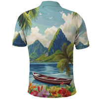 Pitons Saint Lucia Polo Shirt Hibiscus Flowers - Wonder Print Shop