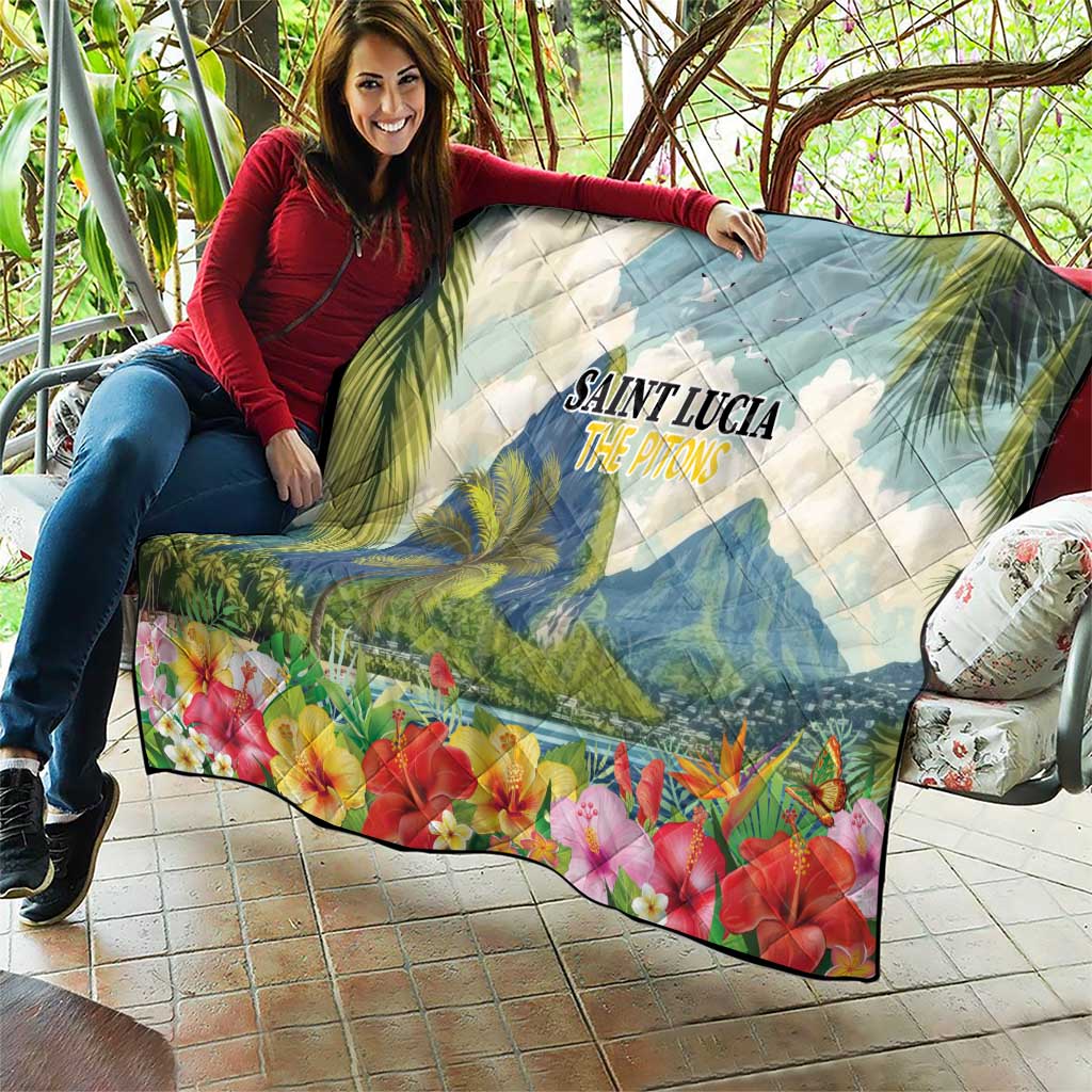 Pitons Saint Lucia Quilt Hibiscus Flowers - Wonder Print Shop