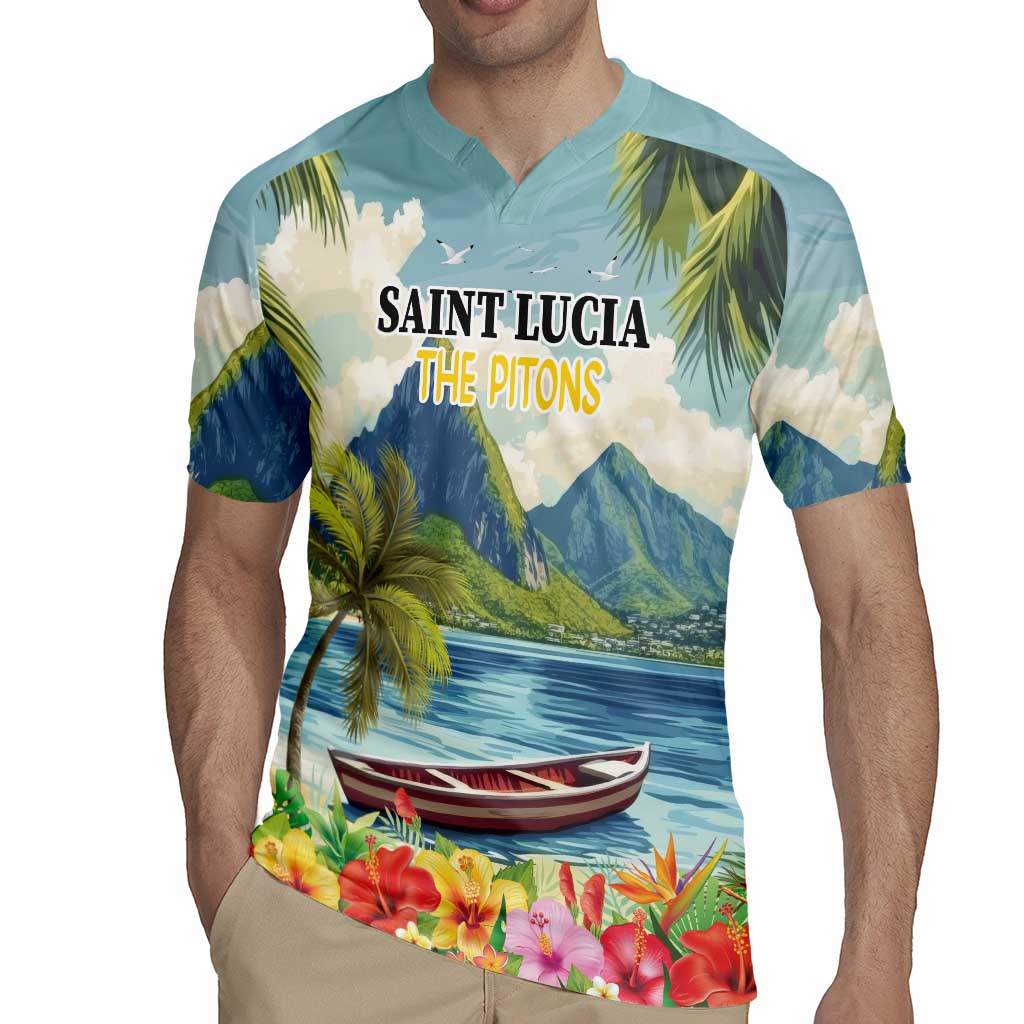 Pitons Saint Lucia Rugby Jersey Hibiscus Flowers - Wonder Print Shop