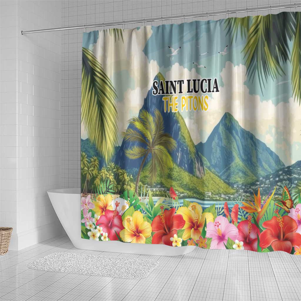 Pitons Saint Lucia Shower Curtain Hibiscus Flowers