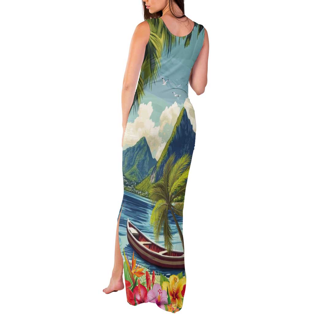 Pitons Saint Lucia Tank Maxi Dress Hibiscus Flowers - Wonder Print Shop