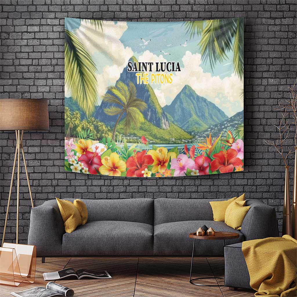 Pitons Saint Lucia Tapestry Hibiscus Flowers - Wonder Print Shop