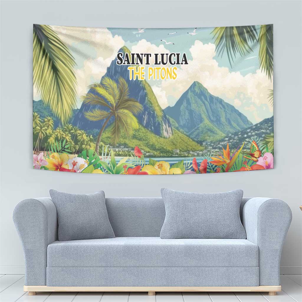Pitons Saint Lucia Tapestry Hibiscus Flowers - Wonder Print Shop