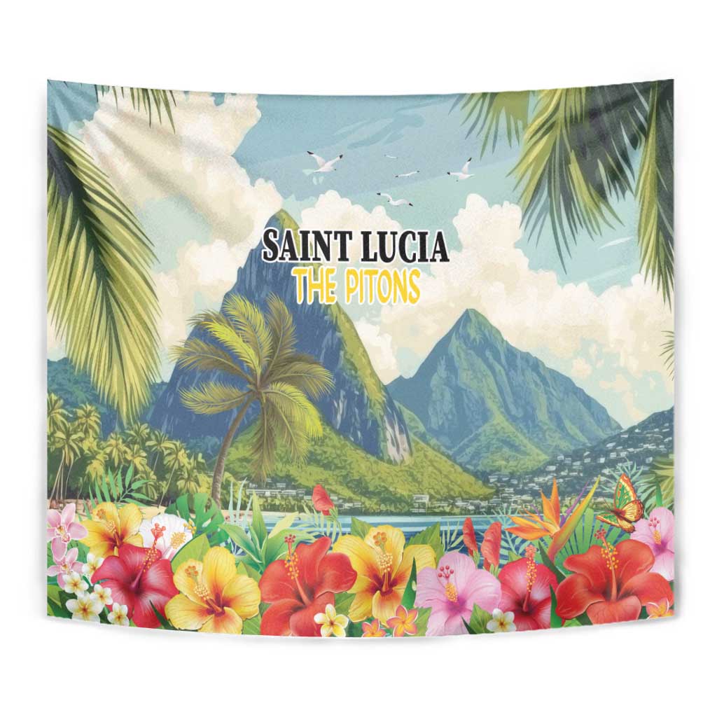 Pitons Saint Lucia Tapestry Hibiscus Flowers - Wonder Print Shop