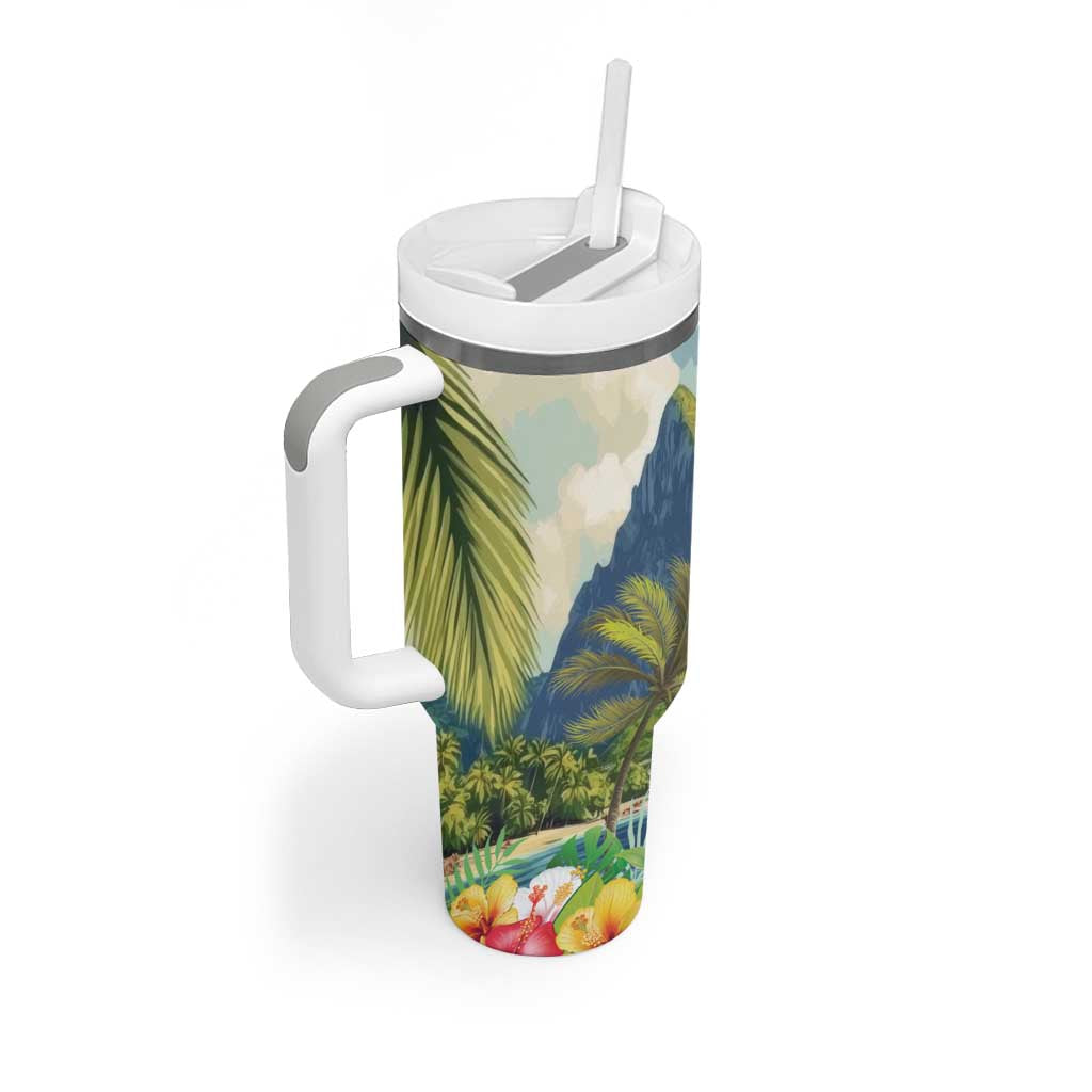 Pitons Saint Lucia Tumbler With Handle Hibiscus Flowers - Wonder Print Shop