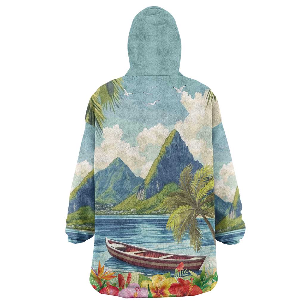Pitons Saint Lucia Wearable Blanket Hoodie Hibiscus Flowers - Wonder Print Shop