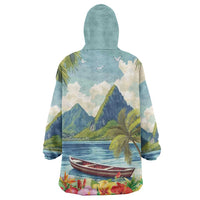 Pitons Saint Lucia Wearable Blanket Hoodie Hibiscus Flowers - Wonder Print Shop
