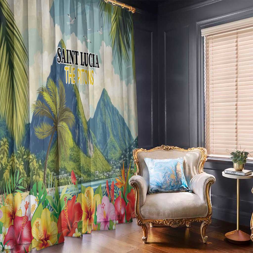 Pitons Saint Lucia Window Curtain Hibiscus Flowers - Wonder Print Shop