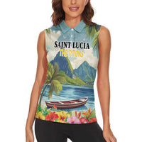 Pitons Saint Lucia Women Sleeveless Polo Shirt Hibiscus Flowers - Wonder Print Shop