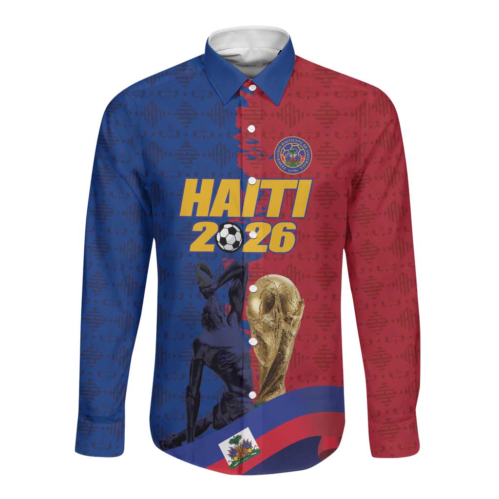 Custom Afro-Haitians Football Long Sleeve Button Shirt Les Grenadiers 2026 World Football - Wonder Print Shop