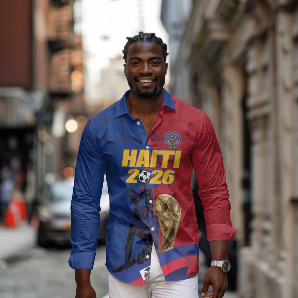 Custom Afro-Haitians Football Long Sleeve Button Shirt Les Grenadiers 2026 World Football - Wonder Print Shop