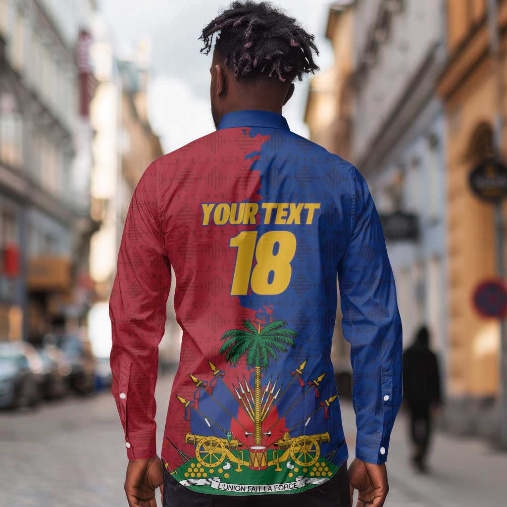 Custom Afro-Haitians Football Long Sleeve Button Shirt Les Grenadiers 2026 World Football - Wonder Print Shop