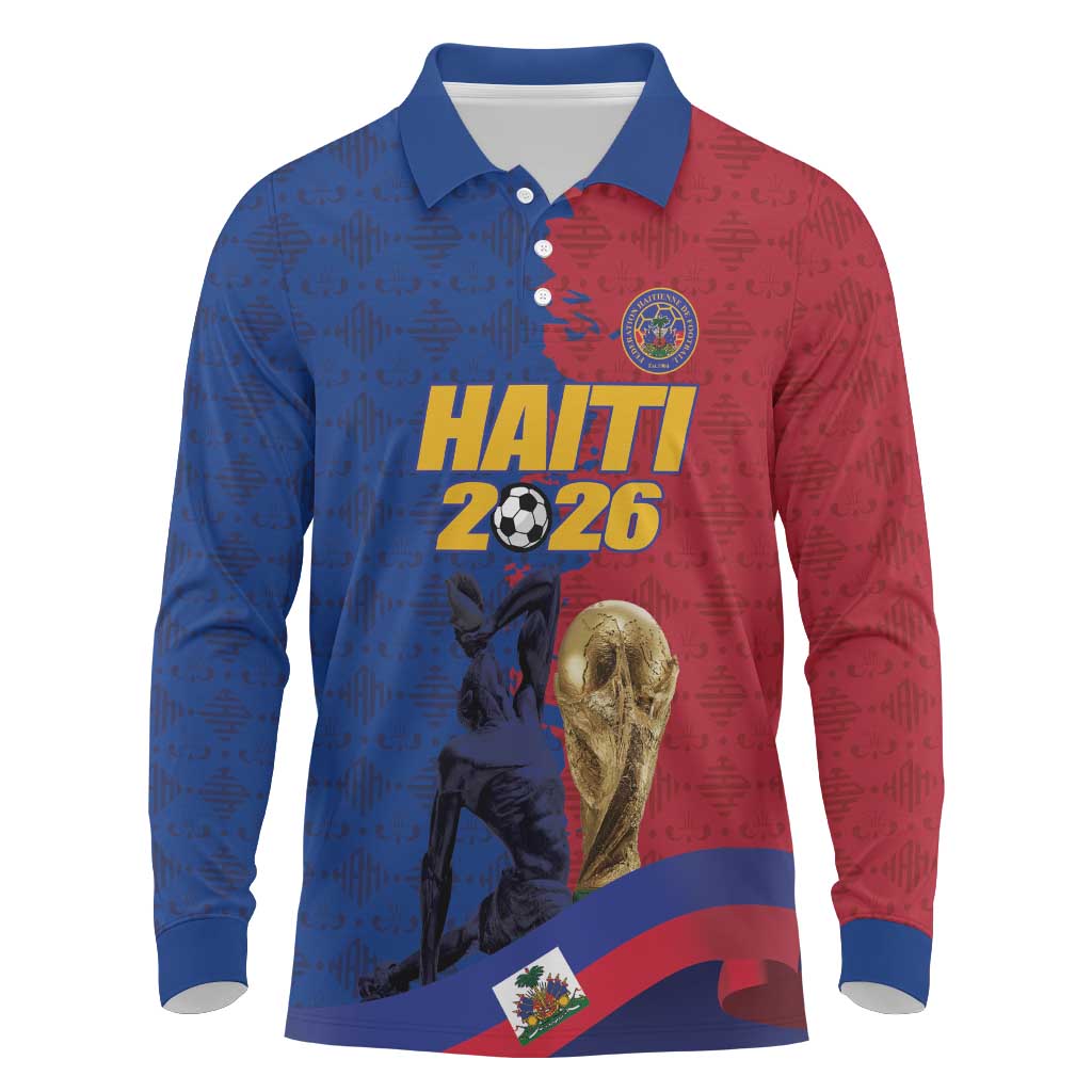 Custom Afro-Haitians Football Long Sleeve Polo Shirt Les Grenadiers 2026 World Football - Wonder Print Shop