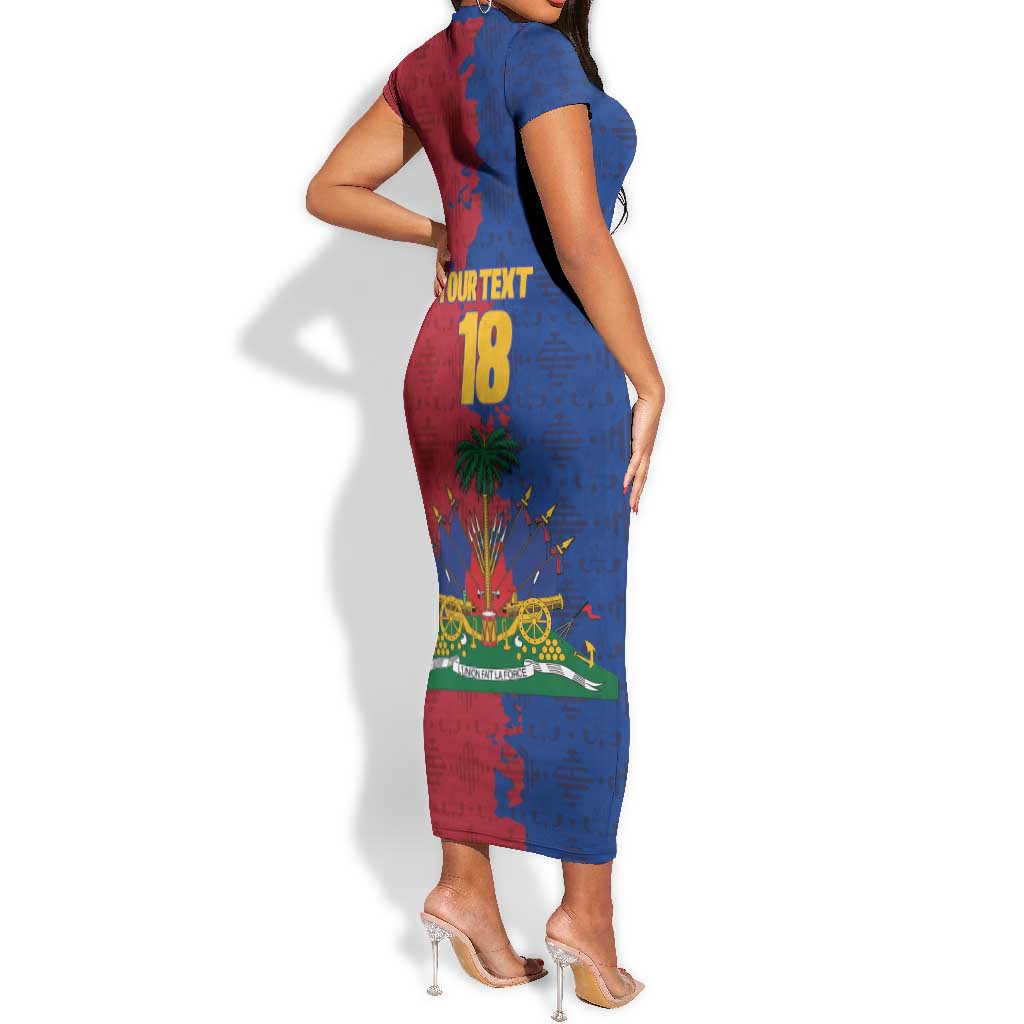 Custom Afro-Haitians Football Short Sleeve Bodycon Dress Les Grenadiers 2026 World Football - Wonder Print Shop