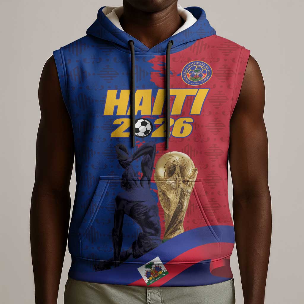 Custom Afro-Haitians Football Sleeveless Hoodie Les Grenadiers 2026 World Football - Wonder Print Shop