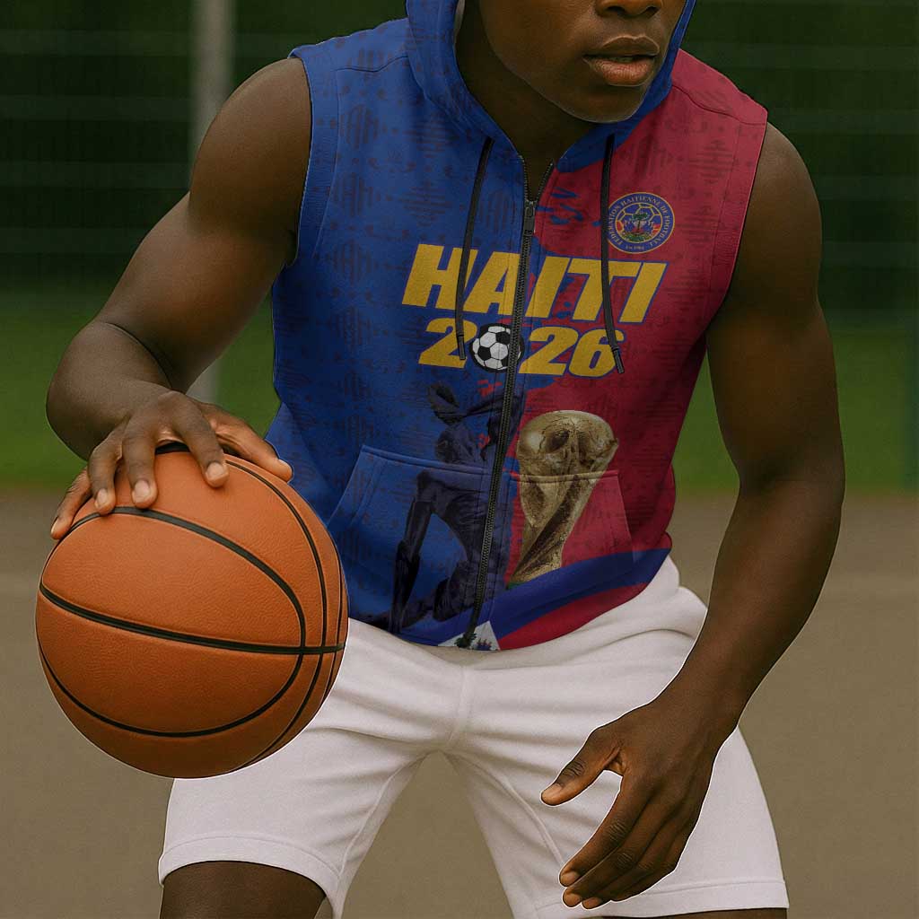 Custom Afro-Haitians Football Sleeveless Zip Hoodie Les Grenadiers 2026 World Football - Wonder Print Shop