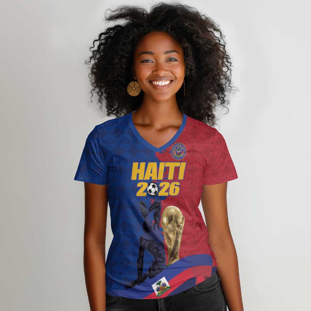Custom Afro-Haitians Football Women V-Neck T-Shirt Les Grenadiers 2026 World Football - Wonder Print Shop