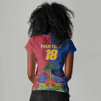 Custom Afro-Haitians Football Women V-Neck T-Shirt Les Grenadiers 2026 World Football - Wonder Print Shop