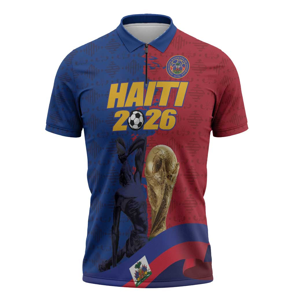 Custom Afro-Haitians Football Zipper Polo Shirt Les Grenadiers 2026 World Football - Wonder Print Shop