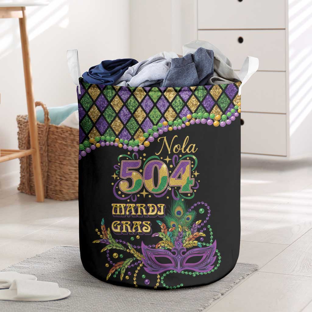 Mardi Gras 504 Nola New Orleans Laundry Basket Mask Up Beads Out - Wonder Print Shop