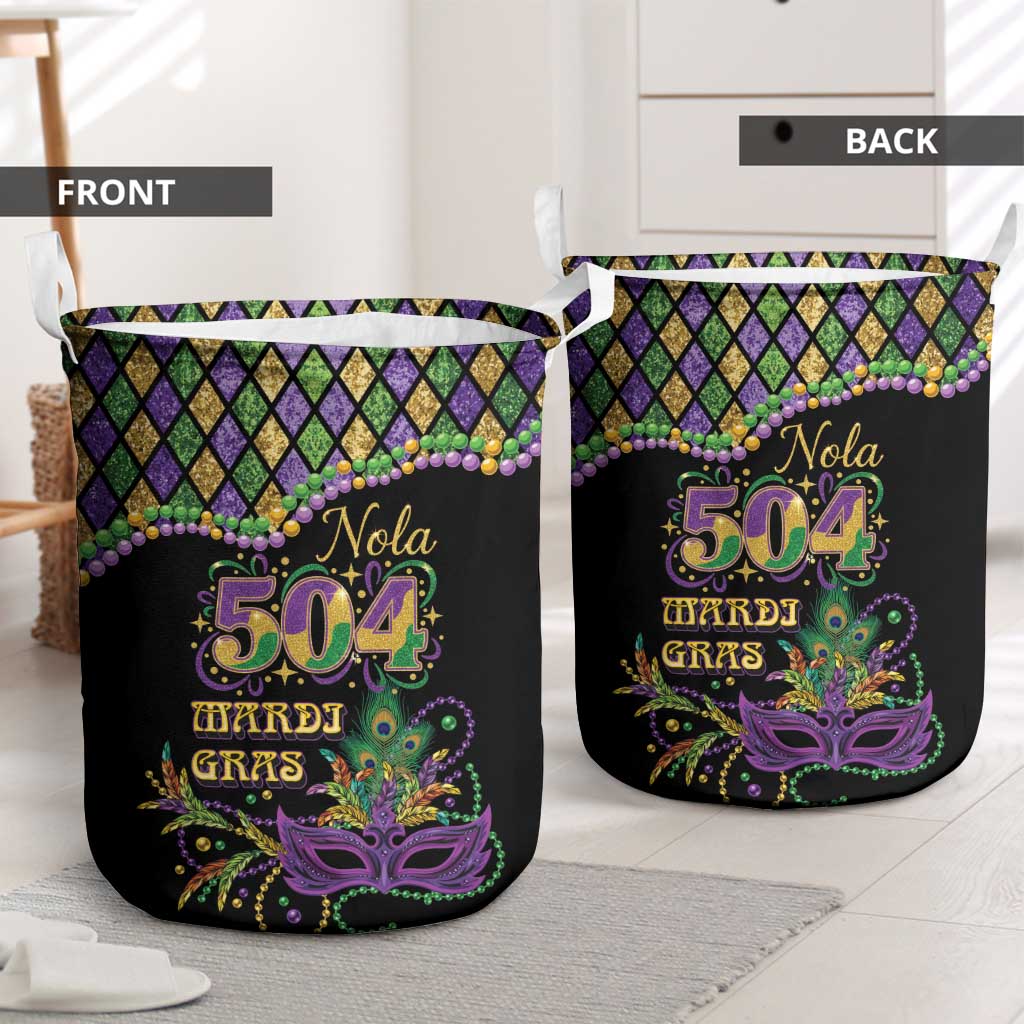 Mardi Gras 504 Nola New Orleans Laundry Basket Mask Up Beads Out - Wonder Print Shop