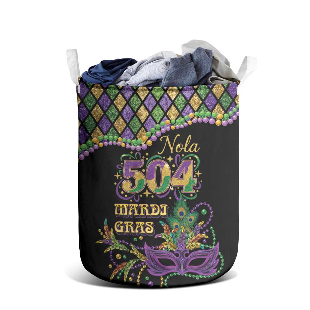 Mardi Gras 504 Nola New Orleans Laundry Basket Mask Up Beads Out - Wonder Print Shop