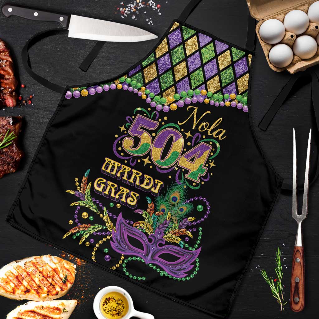 Mardi Gras 504 Nola New Orleans Apron Mask Up Beads Out - Wonder Print Shop