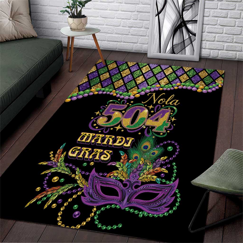 Mardi Gras 504 Nola New Orleans Area Rug Mask Up Beads Out - Wonder Print Shop
