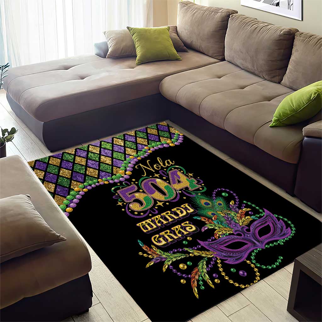 Mardi Gras 504 Nola New Orleans Area Rug Mask Up Beads Out - Wonder Print Shop