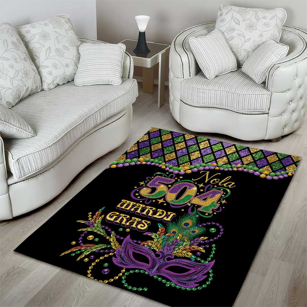 Mardi Gras 504 Nola New Orleans Area Rug Mask Up Beads Out - Wonder Print Shop